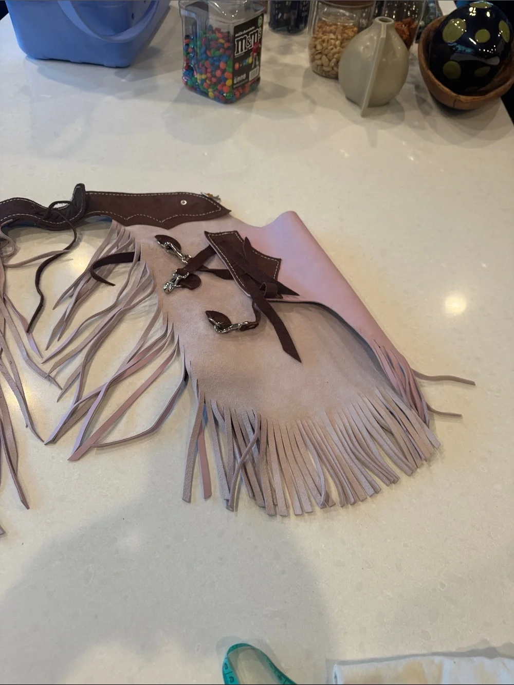 Kids Pink Fringed Western  chaps Belt - Soft Leather Look